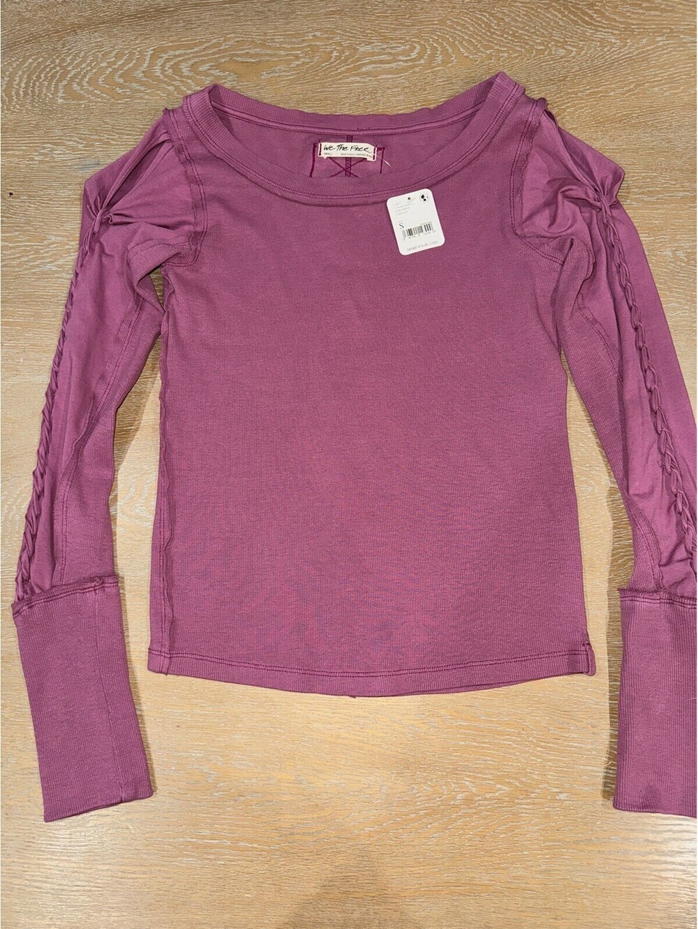 Free People We The Free Daisy Chain Cuff Blouse Top Ribbed S NWT Dreamy Mulberry